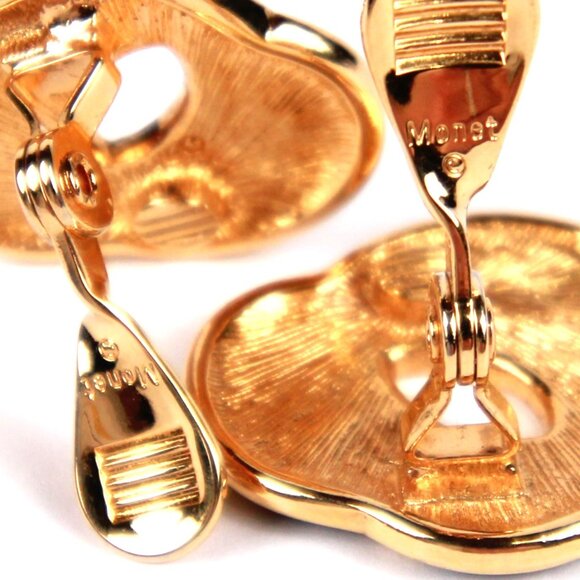 Vintage Monet Gold Tone and Blue Enamel Clip-on Earrings - Picture 4 of 4